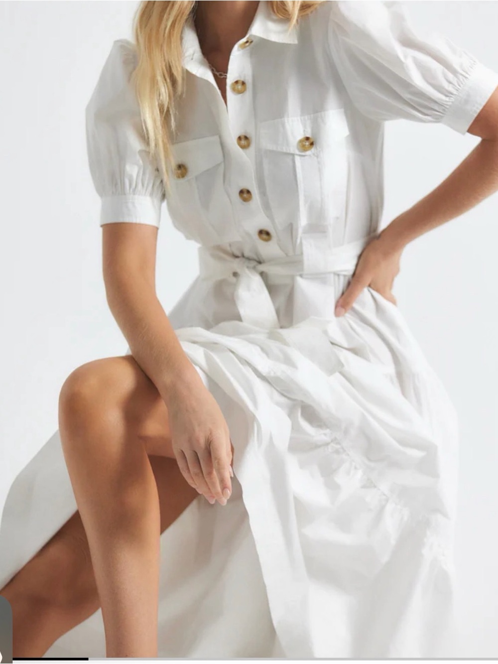NWOT! Sz 00 Derek Lam White Button-Front Tie-Waist utility Dress
